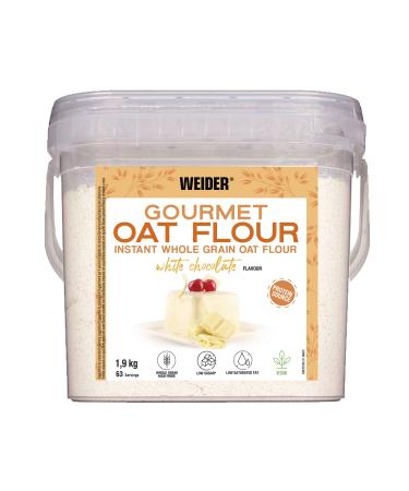 Weider Gourmet Oat Flour (1 9kg) White Chocolate Flavour. Wholegrain High Protein source. Low Sugar Low Saturated Fat. Vegan. WHITE CHOCOLATE 1.9 KG