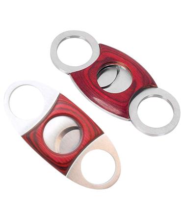 amropi Guillotine Cigar Cutter Mahogany Wood Stainless Steel Cigarette Scissors in Gift Pouch 2 Pack (Arc and Round)