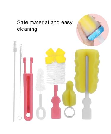 Moum Routes 6-Part Baby Bottle Cleaning Brush Set - Eco-Friendly Non-Slip Handle Interchangeable Sponges Travel Pink Set - Buy Online on SooperMarket.com