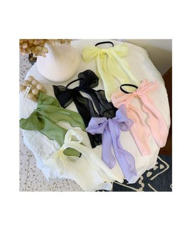 Chiffon Bow Hair Ties Set - 6 Ribbon Scrunchies for Women and Girls - Buy Online on SooperMarket.com