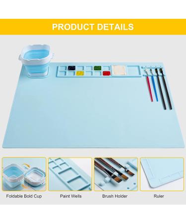 Silicone Art Mat with Cup - Painting, Resin Casting, and Crafts - Artist Mat with Pen Holders for Kids - Clay, DIY Creations, Play Doh - Blue - Buy Online on SooperMarket.com