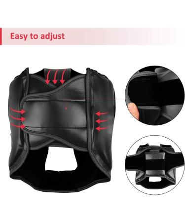 GROOFOO PU Leather Boxing Headgear for Kids and Adults - Ideal for Training, Kickboxing, MMA, Muay Thai, Sparring - Martial Arts Helmet for Karate and Taekwondo - Black (Large) - Buy Online on SooperMarket.com