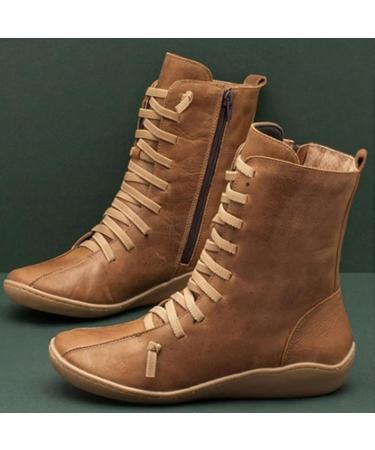 Shop Elegant Brown Medieval Women's Winter Ankle Boots | Flat & Warm Classic Lace Design - Sizes 36-45 - Buy Online on SooperMarket.com