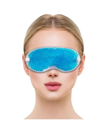 Cooling Eye Mask GLAMZA Reusable Hot Cold Gel Bead Eye Mask for Dark Circles Puffy Eyes Migraine Headache - Blue