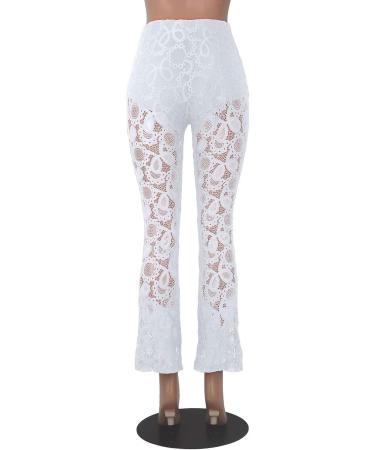 Women's Lace Embroidery Bell Bottom Cropped Pants - White XX-Large - Buy Online on SooperMarket.com