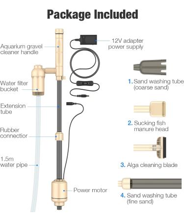 Bedee 6-in-1 Aquarium Gravel Cleaner & Siphon Filter Set - Adjustable Flow Control, DC 12V 18W - Beige - Buy Online on SooperMarket.com