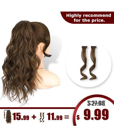 KooKaStyle Long Wavy Wrap Around Ponytail Extension 20 Inch Medium Brown - Synthetic Hair Piece with Bangs for Women - Buy Online on SooperMarket.com