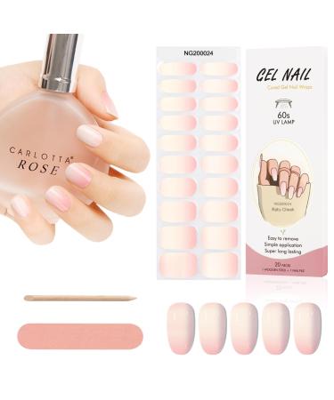 Kalolary 20PCS Nail Gel Polish Strips Solid Color Full Wraps Nail Polish Stickers Cured Gel Nail Strips Self-Adhesive Gel Nail Wrap Stickers Decals with Nail File and Stick (Gradient Rosa)