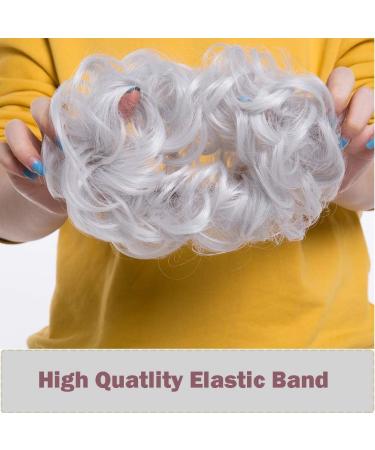Silver Gray Messy Hair Bun Scrunchie Extension for Women | Curly Wavy Chignon Updo Hairpiece and Ponytail Accessory - Buy Online on SooperMarket.com