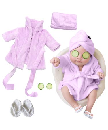 SPOKKI Newborn Photography Props Baby Girl 5 PCS Bathrobes Bath Towel Outfit with Slippers Cucumber Photo Props for Infant Boys Girls(0-6 Months) (Purple)