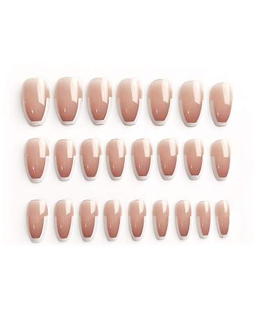 24PCS Shiny Medium Ballerina Press-On Nails - Full Cover French Nail Art for Women & Girls | Stylish White Edge Design - Buy Online on SooperMarket.com