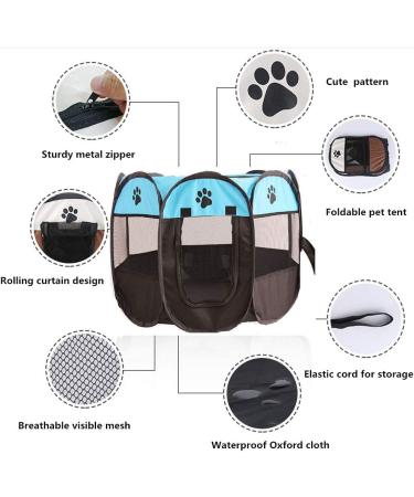 Blumoo Portable Pet Playpen - Indoor/Outdoor Foldable Dog Playpen with Mesh Shade Cover | Travel Dog Play Tent for Puppies/Cats/Rabbits - Blue (S 28x28x18) - Buy Online on SooperMarket.com