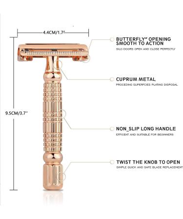 Kanzy Butterfly Rose Gold Safety Razor for Women & Men - Double Edge Single Blade Metal Reusable Shaving Kit for Perfect Shave - Buy Online on SooperMarket.com