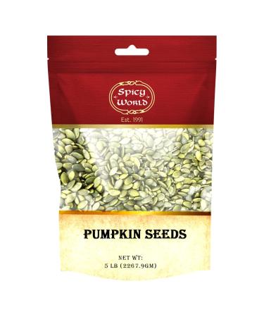 Spicy World Raw Pumpkin Seeds (Pepitas) 5 LB Bag - No Shell, AAA Grade, Unsalted, Dry, No Roasted