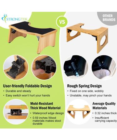 StrongTek Squatting Toilet Stool for Adults  7 Inches Foldable Toilet Stool for Bathroom  350 Lbs Capacity  Potty Stool with Heavy Duty Hinges and Rubber Non-Slip Surface for More Stability and Safety Wood - Buy Online on SooperMarket.com
