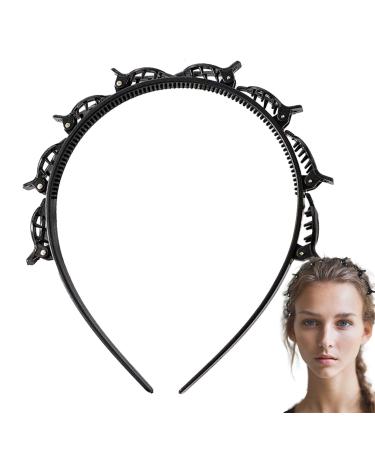 Veeteah Hairband with Clips Hair Pin Headband Twist Plait Headband Hair Tool Double Layer Bangs Hairpin Headband Weave Bangs Clip For Women Girls Black