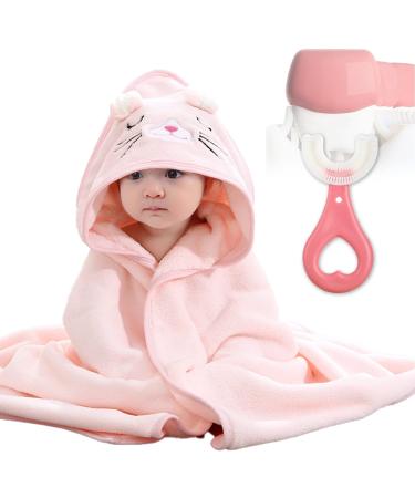 DKDDSSS 2PCS Hooded Baby Towel Baby Bath Towel Bathing Towel for Kids Babies Unique Animal Design Soft Absorbent for Newborn Baby Boy and Girl (pink)