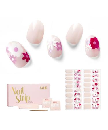 NAILOG Semi Cured Gel Nail Strips 34 pcs Salon-Quality Gel Nail Stickers Long Lasting Nail Wraps for Women with Soft Gel Finish Florid