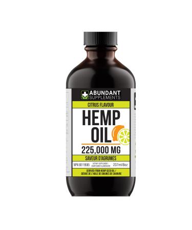 Citrus Flavour Hemp Oil 225 000 Mg (8 oz ) Extra Strength Formula Helps Treat Inflammation & Pain Relief - Derived Hemp Seed Oil Rich in Antioxidants Improves Skin Health & Sleep Non-GMO Omega 3 6 9 Balance Oil Made in Canada