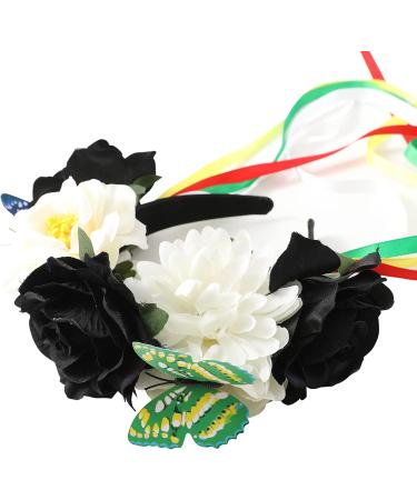 WELROG Halloween Floral Headband Rose Flower Headpiece Day of the Dead Headband Halloween Fancy Dress Costume Accessory (Black-White) - Buy Online on SooperMarket.com