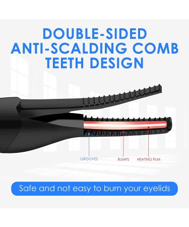 Heated Eyelash Curler with Comb | 3 Temperature Modes | USB Rechargeable | Fast & Long-Lasting Curling | Black - Buy Online on SooperMarket.com