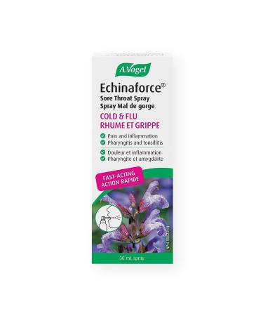 A.Vogel Echinaforce Sore Throat Spray Fast Acting Relief | Antibacterial | Clinically Proven | Fast-Acting Treatment for Pharyngitis Tonsillitis Soreness and Hoarseness | Organically Grown Echinacea Purpurea Herb Tincture | Vegan and Cruelty-Free | 30mL