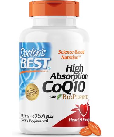 Dr Best's High Absorption CoQ10 with BioPerine Gluten Free Naturally Fermented Heart Health & Energy Production 100 mg 60 SoFtgels