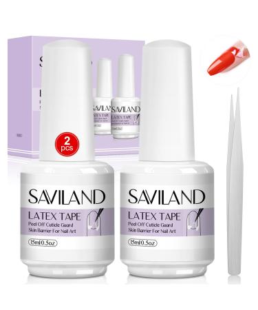 Saviland Liquid Nail Latex- 2PCS Liquid Latex Nails Peel Off Cuticle Nail Polish Guard Skin Barrier Protector Gel Polish Manicure Accessory Starter Set for Nail Salon Home DIY White