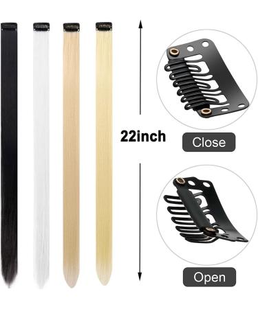 12 Pcs Colored Hair Extensions Colorful Clip in Hair Extensions 22 inch Synthetic Straight Hair Extensions for Kids Girls Women Neutral - Buy Online on SooperMarket.com