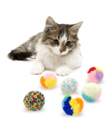 Andiker 6Pcs Assorted Color Cat Ball Toys Interactive Colorful Woolen Yarn Cat Balls Pom Pom Cat Balls Kitten Chasing Toys for Indoor Cats 6 Pieces