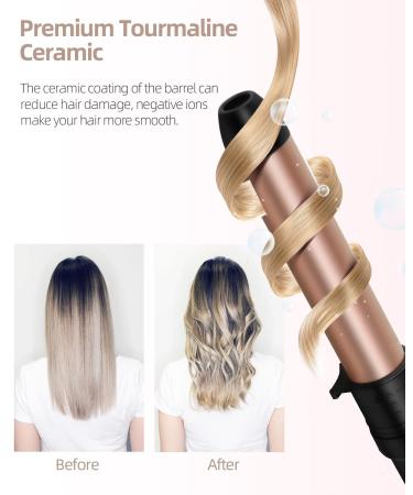 Ohuhu 7 in 1 Curling Wand Set with Interchangeable Ceramic Barrels and Heat Protective Glove - Dual Voltage Hair Curler in Rose Gold | Mother's Day Gift - Buy Online on SooperMarket.com