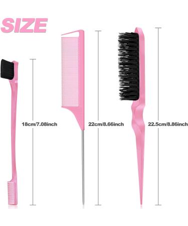 Qufiiry 3 Pcs Slick Back Hair Brush Set - Women's Teasing & Edges Brush for Salon Slicking - Pink - Buy Online on SooperMarket.com