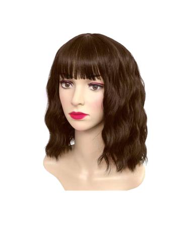 SKHAOVS Curly Fancy Dress Wigs with Hair Bangs Short Wavy Curly Women Fresh Bright Synthetic Ordinary Flat Bangs Bob Wig Cosplay Party Wigs Women's Shoulder Length Halloween Girl Wigs (Brown)