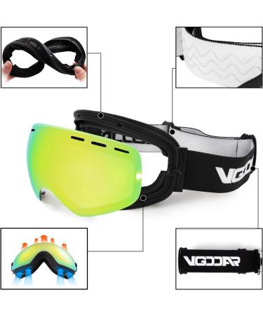 VGOOAR OTG Ski Goggles - Borderless Design Anti-Fog Coating UV400 Protection for Men & Women - Premium Gold Snow Glasses - Buy Online on SooperMarket.com