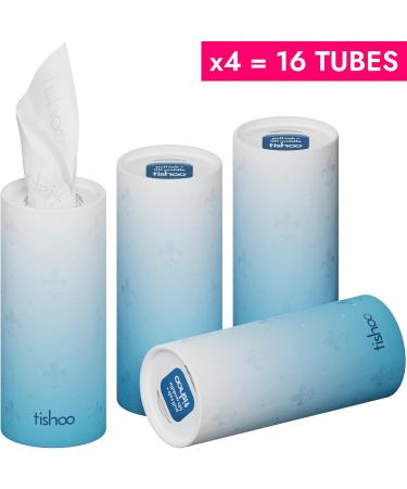 TiShoo Extra Soft Handkerchiefs | Moisturizing 4-Latz | Eco-Friendly Travel Pack | 16 Plastic-Free Tubes | Perfect for Home & Car - Blue/Ice Blue - Buy Online on SooperMarket.com