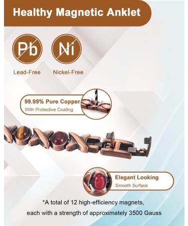 EnerCoppeX Copper Ankle Bracelet for Women Magnetic Pure Solid 99.99% Copper Lymph Detox Anklet 3500 Gauss Effective Magnet (CAC-0176) - Buy Online on SooperMarket.com