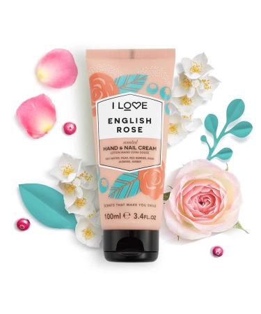 I Love English Rose Scented Hand & Nail Cream - Vegan 93% Naturally Derived with Shea Butter & Coconut Oil - Nourishing Skin - 100ml - Buy Online on SooperMarket.com