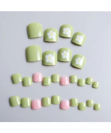Decorative nail patch small fresh pink and green flowers with white toenails patch removable fake toenails and finished toenails. - Buy Online on SooperMarket.com