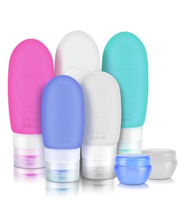Erkoon silicone travel bottles set 7 pieces of leak -proof travel container portable travel bottles for shampoo toilet items lotion conditioner shower gel cream liquid container