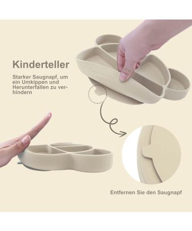 Silicone Baby Suction Plate with Lid, Spoon & Divided Sections - BPA Free & Dishwasher Safe - Toddler Self Feeding Dinnerware Set in White - Buy Online on SooperMarket.com