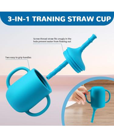 Baby Feeding Set - Silicone Bib, Suction Divided Bowl, Spoon, Fork - Toddler Utensils for Baby Led Weaning - Blue (6 Months) - Buy Online on SooperMarket.com