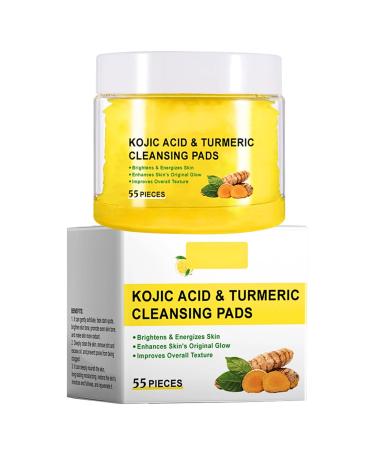 55Pads Kojic Acid and Turmeric Pads Turmeric kojic Acid Pads for Face Turmeric and Kojic Acid Cleansing Pads Turmeric Cleansing Pads for Dark Spots Face Exfoliating Makeup Remover Pads