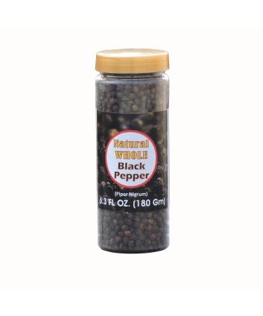 Whole Natural Dried Black Pepper Grown in India | 6.3 Oz (180 Grams)
