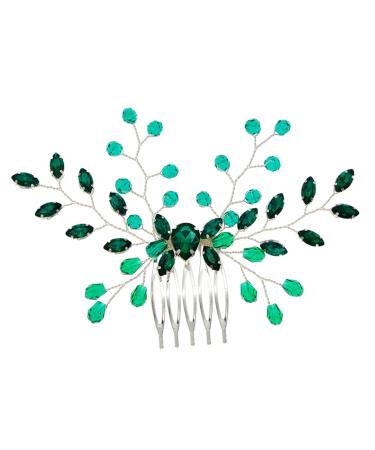 Mikinona Hair Accessories for Rhinestone Hair Comb Crystal Hair Side Comb Bridal Hair Accessory Girl Headpieces for Wedding Green Crystal Hair Comb Hair Accessories for Wedding