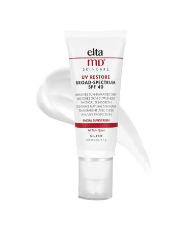 EltaMD UV Restore SPF 40 Anti Aging Face Moisturizer For Women, Broad Spectrum Physical Sunscreen with Zinc Oxide, Mineral Face Sunscreen, Anti Aging Moisturizer, Improves Skin Smoothness, 2 oz Tube