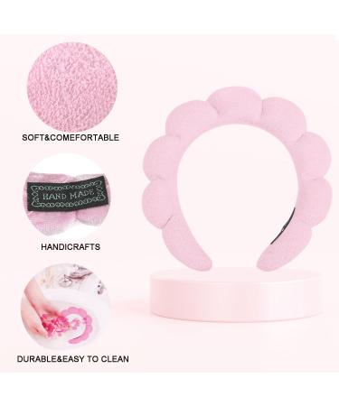 Spa Headband for Women - Soft Terry Cloth Makeup and Skincare Headband in Pink+Light Brown - Perfect Gift Set with Face Wash Wristbands - Buy Online on SooperMarket.com