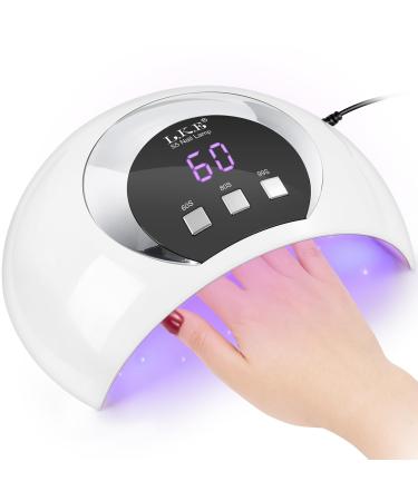UV LED Nail Lamp LKE 54W Nail Dryer Gel Nail Curing Lamp UV Light for Gel Nails with 3 Timers LCD Display Smart Sensor USB Plug for Fingernail Toenail (White)