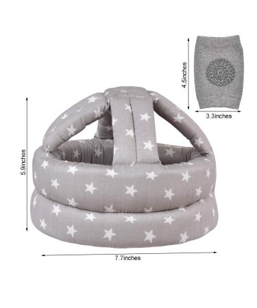 TORASO Baby Head Protector & Knee Pads for Crawling Infant | Safety Helmet & Walking Baby Helmet | Ages 6-36 Months | Gray Star - Buy Online on SooperMarket.com