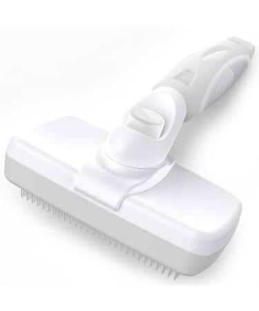 Crala Self Cleaning Slicker Brush, Dog & Cat Grooming Shedding Tool for Short and Long Haired - Gently Removes Loose Undercoat, Mats and Tangled Haired White