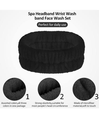 WLLHYF Spa Headband and Wrist Washband Set - Microfiber Shower Head Wraps for Women and Girls - Adjustable and Prevents Liquid Spills - Black - Buy Online on SooperMarket.com